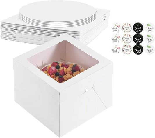 16pcs 8x8x8 Inches Cake Boxes,8pcs White Bakery Boxes with Window and 8pcs Boards,Cajas storage for 8 inch Cake box, Disposable Pie Box, Father's Day,Wedding, Birthday, Party