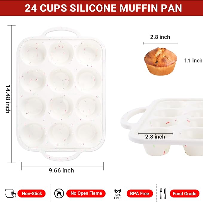 Silicone Muffin Pans for Baking 12 Cup with Metal Reinforced Frame, Nonstick 2Pack Regular Size Homemade Cupcake Pan, BPA Free Food Grade, Easy Release, Dishwasher Oven Freezer Safe for Egg Bite Molds