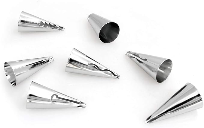 Ruffle Decorating Tube Set 7PCS 304 Stainless Steel Russian Ruffle Icing Piping Tips Bobbi Skirt Piping Nozzles For Cake Cupcake Decorating
