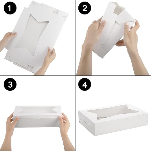 ZEAYEA 36 Pcs White Bakery Boxes, 12" x 8" x 2.5" Cookie Treat Boxes with Clear Window, Pastry Box for Desserts Strawberries, Pie Boxes for Muffins, Donuts, Biscuits, Cupcake, Easy to Assemble