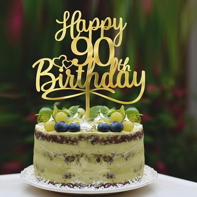 Sleyberoy Acrylic Happy 90th Birthday Cake Topper- Hello 90,Cheers to 90 Years,90th Anniversary/Birthday Party、 men and women Happy ninety Birthday Selected cake decoration(90th)