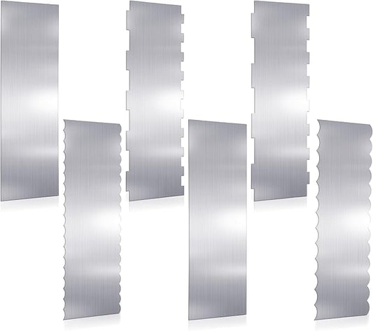 6 Pcs Stainless Steel Cake Scraper, 10 Inch & 9 Inch Large Double Sided Patterned Edge Stripe Edge Smoother Scraper Cake Decorating Comb Metal Pastry Cutter for Butter Mousse Cream Decoration