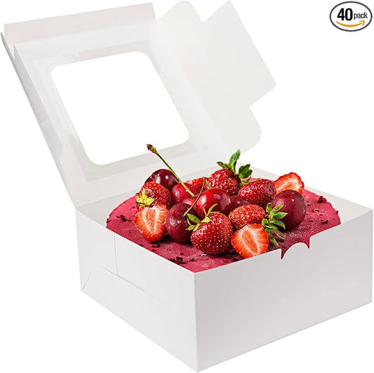 Moretoes 40pcs Cake Boxes, 10x10x5 Inch White Bakery Boxes with Window for Valentine's Day, Mother's Day, Pastries, Cookies, Pie, Cupcakes