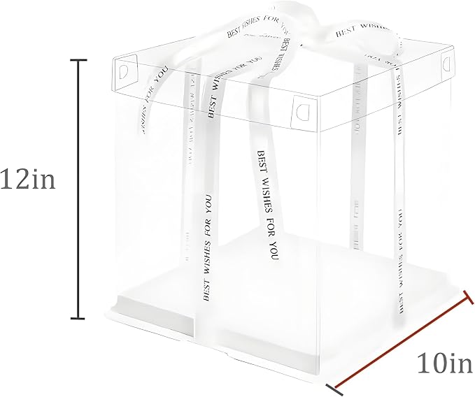 8 Pcs 10x10x12Inch Clear Cake Box with Ribbon, High Cake Box for Bakery Dessert Bread Pastry Transparent Gift Boxes for Birthdays, Weddings and Holiday Parties