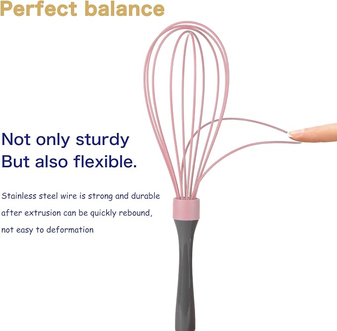 OYV Pink Whisk, Dishwasher Safe Wisk, Professional Whisks For Cooking Non-Scratch, Stainless Steel & Silicone Wisk, Plastic Rubber Whisk Tool For Nonstick Cookware Pans, Heat Resistant, 12-Inch