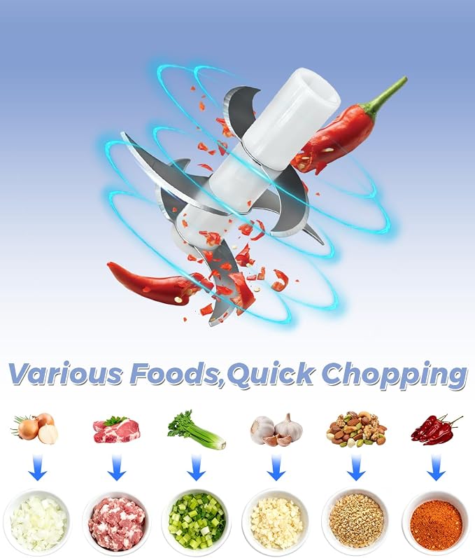 Joyzan Electric Garlic Chopper, Mini Food Processor Veggie Grinder 350ML | Portable Small Onion Mincer Cordless Blender Masher USB Rechargeable Cutter 6 Blades Chili Fruit Vegetable Ginger Spices