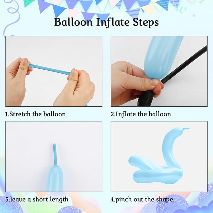 Blue 260 Balloons for Animals & Arch, Long Skinny Balloons for Twisting & Tying, Art Kit for Gender Reveal & Wedding Decorations, 100pcs