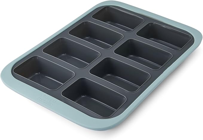 Chicago Metallic Silicone Mini Loaf Pan, 8 Cup Bread Pan for Baking, Flexible Nonstick Loaf Pans, Wire-Reinforced Rim, Oven Safe to 428F, 10x15 Inches, Blue