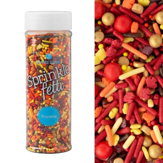 Sweets Indeed Sprinkles, Patriotic Edible Sprinkle Mix, Red Blue Gold, 4th of July, Perfect for Cake Decorations, Baking, Ice Cream, Cookies, Cupcake Topper For Birthday, Dairy Free, 4 ounces (Patriotic) (Thankful)