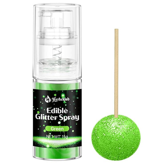 Green Edible Glitter Spray - 15g Food Grade Green Luster Dust Shimmer Powder Spray for Christmas Holiday Baking, Cakes, Cookies, Chocolate, Strawberries, Drinks & Cocktails