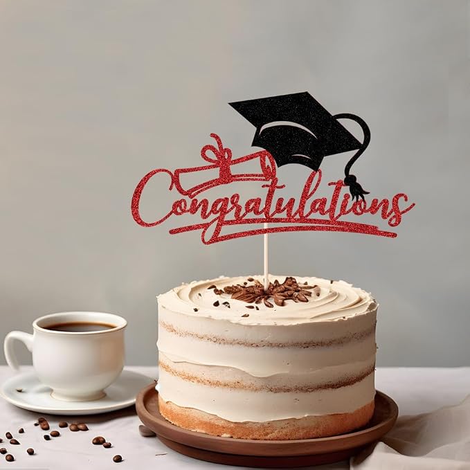 Congratulations 2026 Graduation Cake Topper,Congrats Grad Cake Decor - 2026 High School/College/Senior Graduation Party Decorations Supplies (Red and black.)