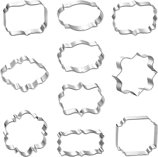 10 Piece Plaque Cookie Cutter Set, Assorted Shapes Stainless Steel Frame Cookie Cutters,Biscuits and Dough, Ideal for Wedding Holiday Birthday Party Baking Decorations and DIY Crafts