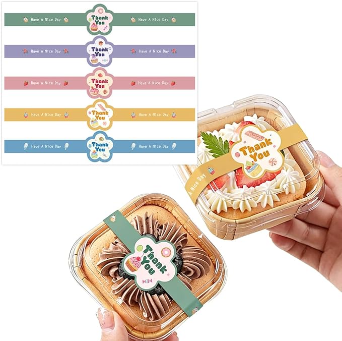 7.9 inch Long Thank You Stickers Small Busines 150 Pcs Cute Flower Shaped Have A Nice Day Self-Adhesive Sealing Baking Labels Handmade Food Tamper-Proof Bakery Sticker for Baked Goods Packaging
