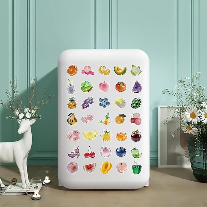100Pcs Fruit Mix PET Stickers Pack, Transparent Fruit Stickers Waterproof Fruits Decals for Water Bottles Laptop Scrapbooking Journaling Guitar Suitcase Phone Gifts for Kids Teens