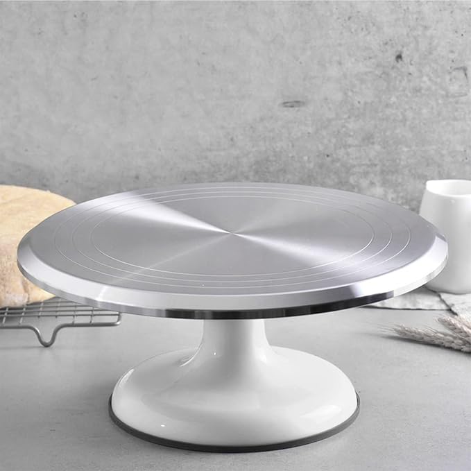 Fdit Cake Decorating Turntable, 10 Inch, Aluminum Alloy, Silent Bearing, Revolving Cake Stand, White