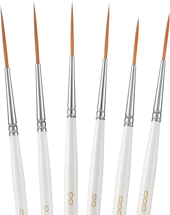 6 Pcs Fine Point Liner Cake Painting Brush Set Cake Brushes Fine Detail Paintbrushes for Cookie Decorating, Icing Pastry, Glitter, Watercolor, Acrylic