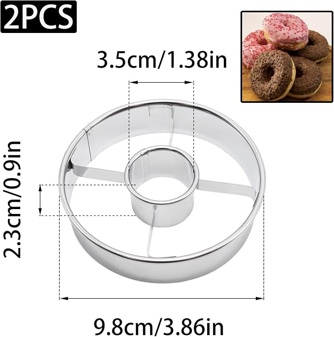 2 Pack Silvery Steel Donut Cutter, 3.86 Inch, Stainless Steel Doughnut Cutters for Frying, Baking, Perfect for Cookies, Donut Holes,and More