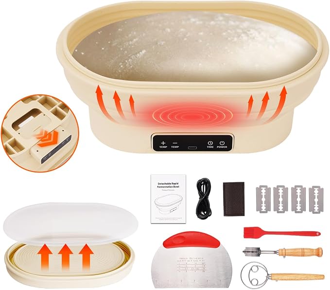 XPXKJ Heating Bread Proofing Basket (11.1×7.2×4.2'') | 77-122℉ 6 Gears Temperature