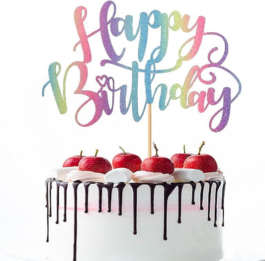 Handmade Glitter Happy Birthday Cake Topper,Birthday Party Cake Decorations, Anniversary/Birthday Party Decoration Supplies (Rainbow)