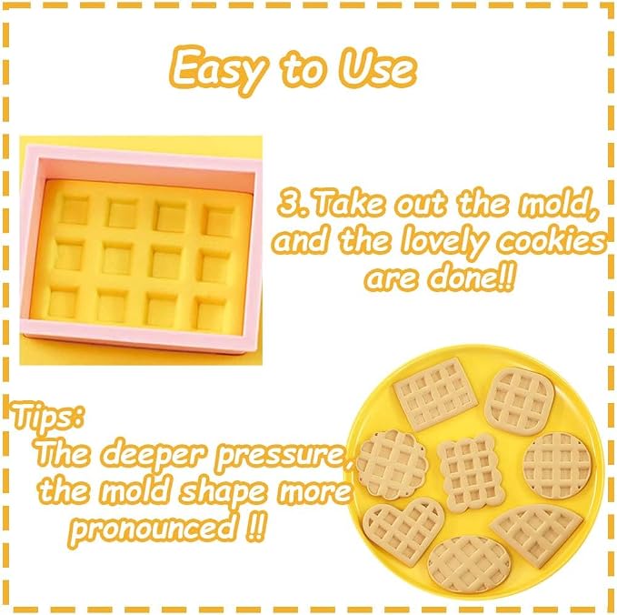 Mini Waffles Round Cookie Cutters, 8pcs 3d Classic Raised Design Cookie Stamps, Triangle, Rectangle, Square, Heart, Oval, Mini Pie Cookie Molds, Circle Cookie Cutter Set for DIY Baking (Waffles)