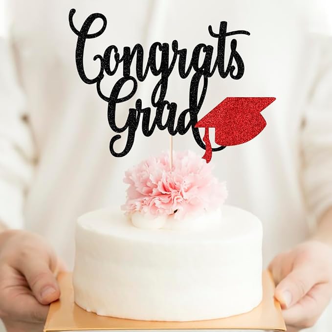 Congrats Grad Cake Topper,2026 Graduation Cake Topper, Congrats Grad Decorations,2026 High School/College/Senior Graduation Party Decorations Supplies. (Congrats Grad Black red)