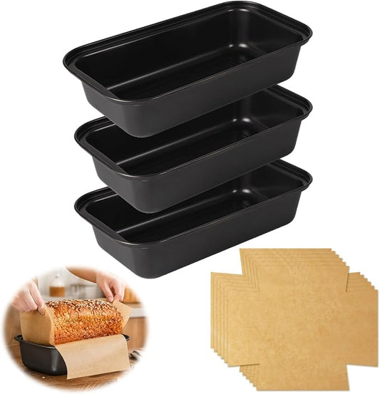 HUAKENER Loaf Pan with Liners Set: 3-Pack Nonstick 9 x 5 Inch Bread Loaf Pan and 100 PCS Loaf Liners for Homemade Bread Cake Sourdough Banana Sandwich Bread