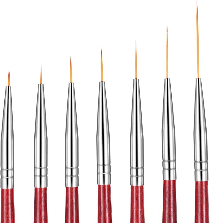 7 Pcs Rigger Artist Paint Brush, Highly Flexible Paint Brushes Extra Long Fine Point Tip Pinstriping Scroll Outlining Brush Fine Detail Paintbrushes for Watercolor Oil Gouache Pastry Cookie