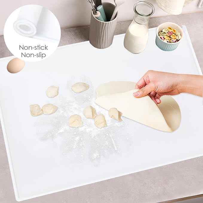 Standard Translucent Baking Mats for Kitchen Counter-Food Grade Kids Dinner Table Placemat Craft Mat Non-Slip Countertop Protector Mat with Raised Edges for Air Fryer(1Pack 23.6'' x 15.7'')