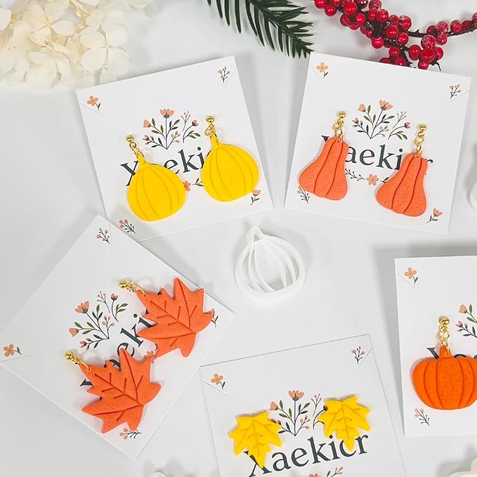 Xaekicr Fall Leaf Pumpkin Polymer Clay Cutters Set – 5 PCS Autumn Clay Earring Cutters for Jewelry Making – Polymer Clay Molds & Clay Tools for Fall DIY Crafts