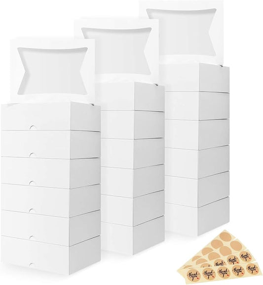 Eupako Cookie-Boxes-with-Window-8x6x2.5-Inhces-25pcs-Auto-Popup-White-Treat-Boxes for Bakery, Donuts, Candy, Pastry, Cupcakes, Biscuits, Chocolate Strawberries