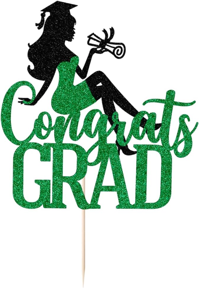 Congrats Grad Cake Topper,2026 Girl Graduation Cake Topper, Congrats Grad Decorations,2026 High School/College/Senior Graduation Party Decorations Supplies(Black green)
