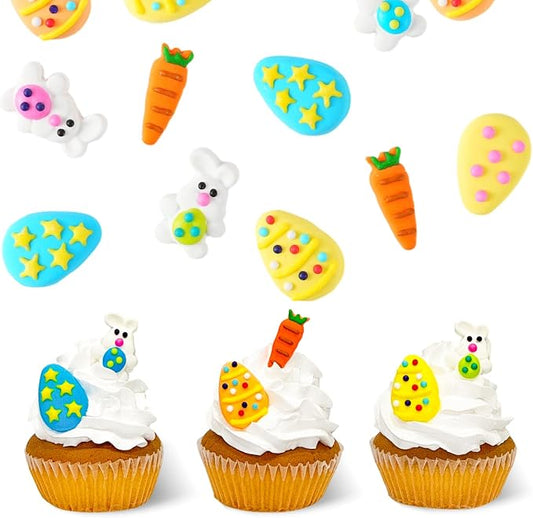 27 pcs Easter Sprinkles, Edible Easter Cake Decorations Carrot Easter Bunny Egg Royal Icing Decorations Edible Hard Sugar for Cupcake Topper Cookies Chocolate Baking Decor