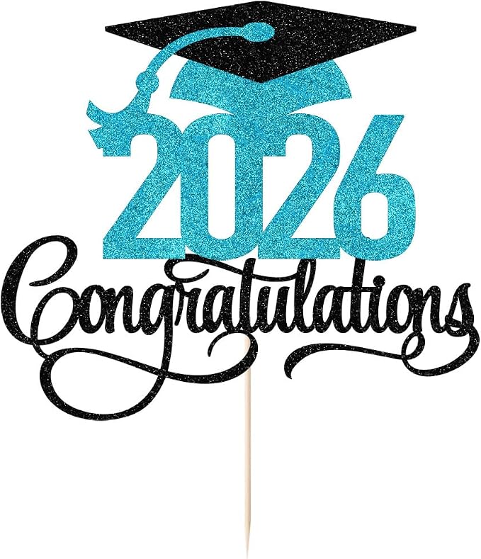 Black blue Glitter 2026 Congratulations Graduation Cake Topper,Congrats Grad Cake Decor - 2026 High School/College/Senior Graduation Party Decorations Supplies
