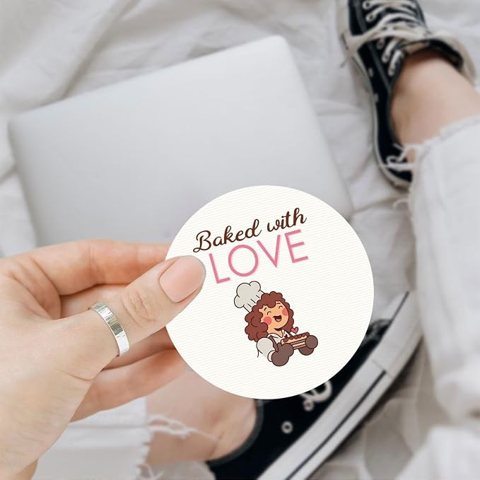 (3PCS) Baked with Love Stickers Round Kraft & Vinyl Decals for Bakery Packaging, Homemade Cookies, Small Business & Gifts Waterproof, Perfect for Bags, Boxes & Wrapping - 3 Inch
