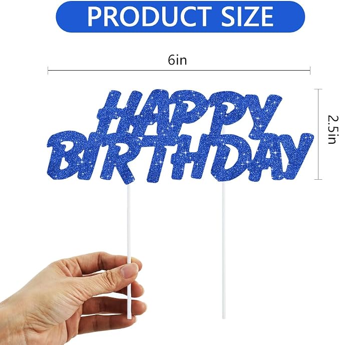 BEISHIDA blue HAPPY BIRTHDAY Cake Topper, Happy Birthday Cake Bunting Decor,Birthday Party Decoration Supplies，Photo Booth Props