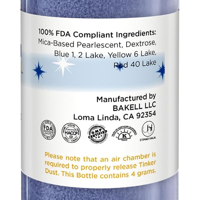 Bakell - Navy Blue Tinker Dust (4g, 1x Mini Spray Pump) Edible Glitter for Food, Desserts, and Baked goods!
