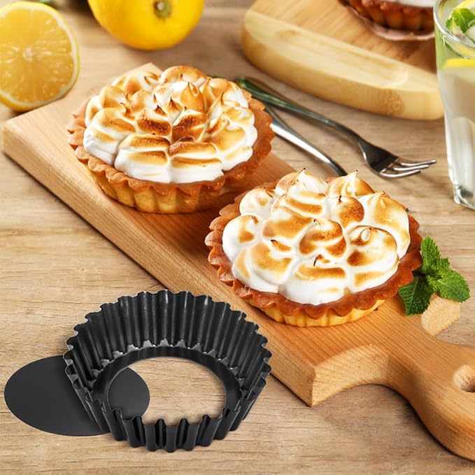 6 Pieces Mini Tart Pans 4 Inch with Removable Bottom Nonstick Quiche Pan 1.2 Inch Deep Mini Pie Pans Tart Pan Bakeware Mold Fluted Side for Pies with Oil Brush&Silicone Scrubber