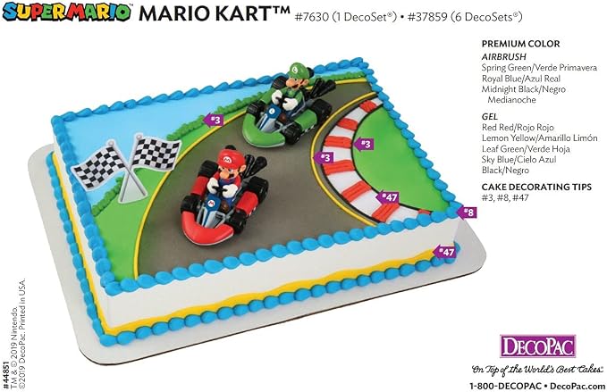 DecoSet® Mario Kart™ Cake Topper, 3 Piece Cake Decoration with Race Kart Toppers & Checkered Flag Decoration, Collectible Character Karts for Hours of Fun After the Party