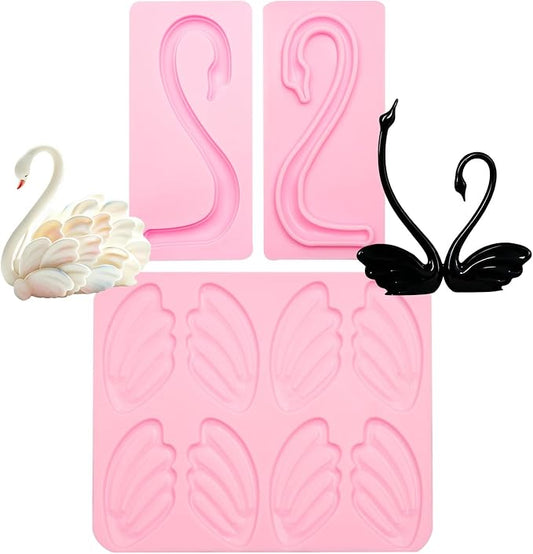 Swan Silicone Mold Set, 3-Piece, Pink, for Cake Decorating Fondant | Wings Neck Molds for Chocolate Baking, Non-stick Surface, Easy Release & Clean, Dishwasher Safe, Reuse, Food-grade, Pink
