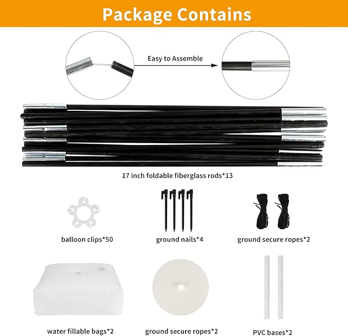 RUBFAC Balloon Arch Kit, 8ft Tall & 9ft Wide Adjustable Balloon Arch Frame Stand with 2 PVC Bases,2 Water Fillable Bags, 50pcs Balloon Clips for Wedding Party Baby Shower Supplies Christmas Decoration