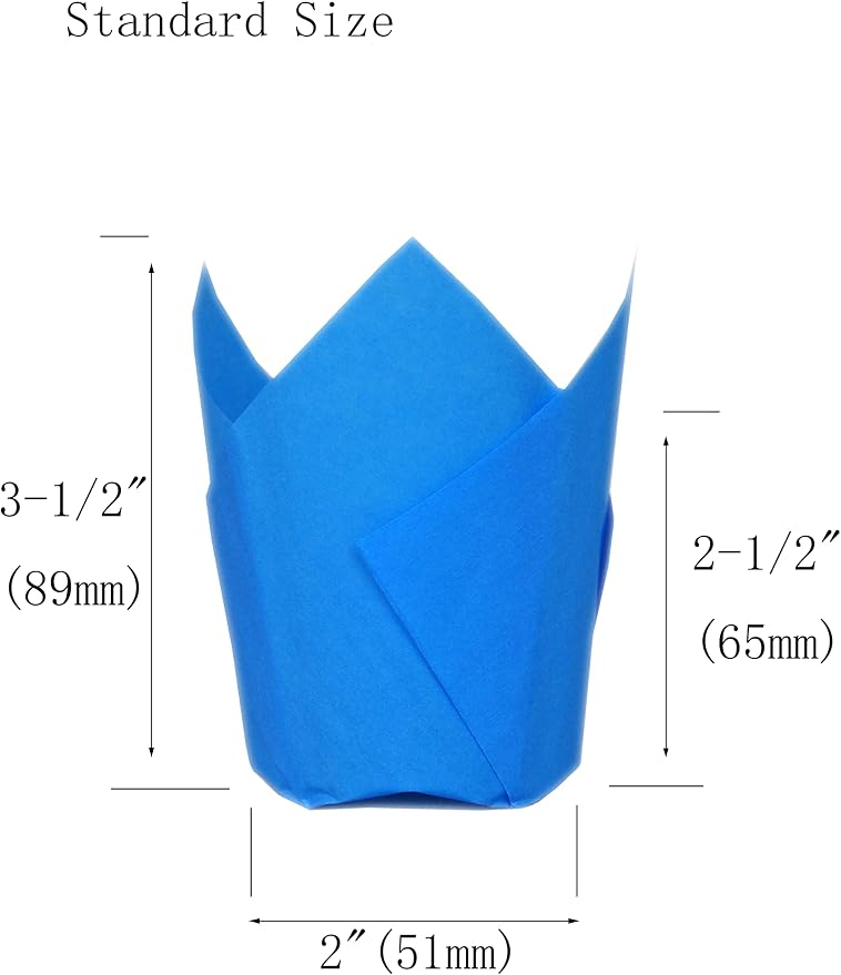 QLSmypkg Muffin Greaseproof paper Baking cupcake cups, 2" x 3 1/2" Blue Tulip Baking Cup Case of 125 pcs (Standard Size)(125, Blue)