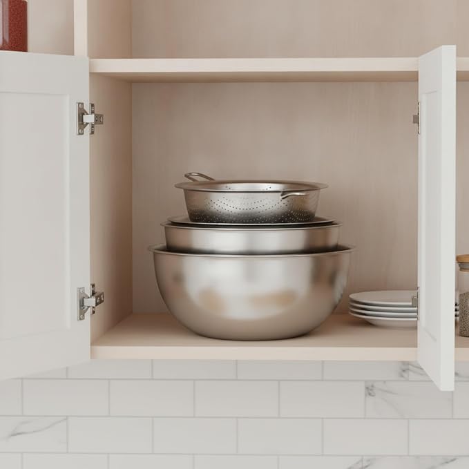 Home Cooks Stainless Steel Mixing Bowl Set with Nested Strainer for Efficient Washing and Food Prep