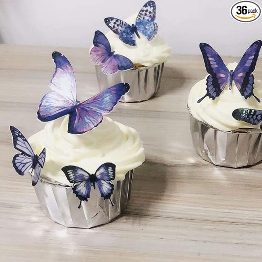 36pcs Edible Butterfly Cupcake Toppers Birthday Cake Decorations Precut CHOCKACAKE Wafer Paper Butterflies