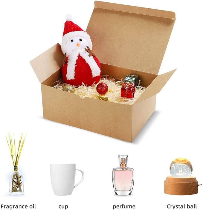 Frantis Brown Gift Boxes 9.45x6.5x4 Inches 10 Pack， Paper Gift Box with Lids for Bridesmaid Gifts, Birthday, Party, Christmas，Wedding, Crafting Cupcake Boxes, With 66 FT Twine