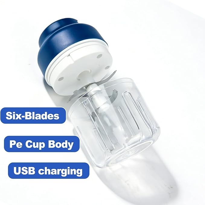 Wireless Electric Garlic Chopper, 10.8oz Mini Chopper Cup with 6 Blades | USB charging keeps meal prep easy, ideal for mincing chopped garlic, onion pieces, chili and herbs in small kitchens.