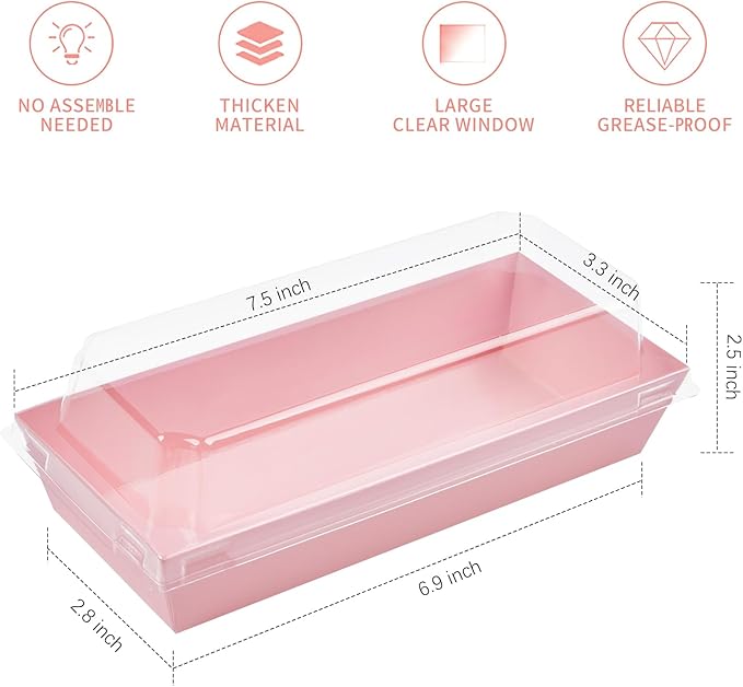 Ocmoiy Rectangle Charcuterie Boxes with Clear Lids, 100 Pack Pink Bakery Boxes, Cookie Boxes, Small Treat Boxes for Pastry, Sandwich, Cupcakes, Strawberries, Dessert To Go
