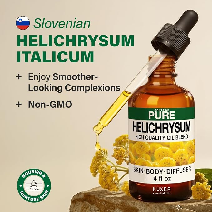 100% Pure Helichrysum Oil - 4 Fl Oz Helichrysum Essential Oil for Hair, Skin, Diffuser, Aromatherapy & DIY Soap Making Scent