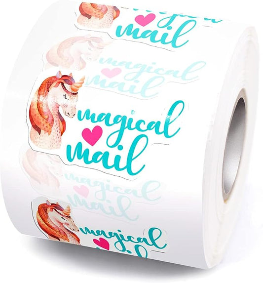 Magical Mail Business Stickers,Cute Unicorn Thank You Stickers Small for Business Handmade Envelope Packaging Package, 500 Labels Per Roll