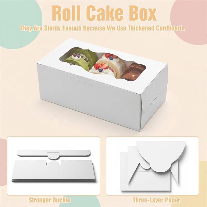 30Pcs White Cookie Boxes with Clear Window, Sturdy Loaf Cake Boxes for Roll Cakes, Desserts, Muffins, Donuts, Candies, Pastries & Baked Goods Display and Gifting,9x4x3.5 Inch