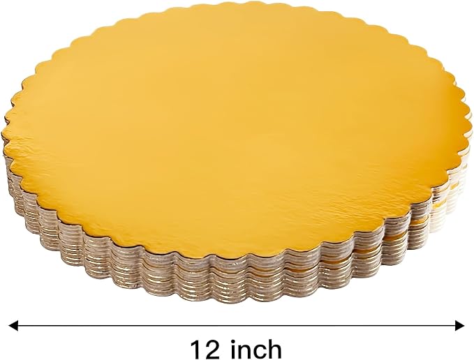 CHERRY 25-Pack 12 inch Sturdy Round Cake Boards, Gold Cardboard Cake Circles plate Scalloped Base,Pack of 25